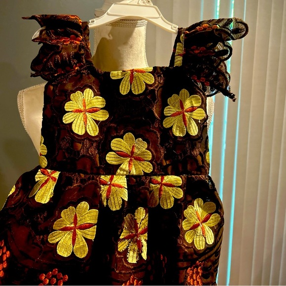 Vintage African Nigerian Voile Lace Brown Embroidered Dress Girl - Picture 4 of 8